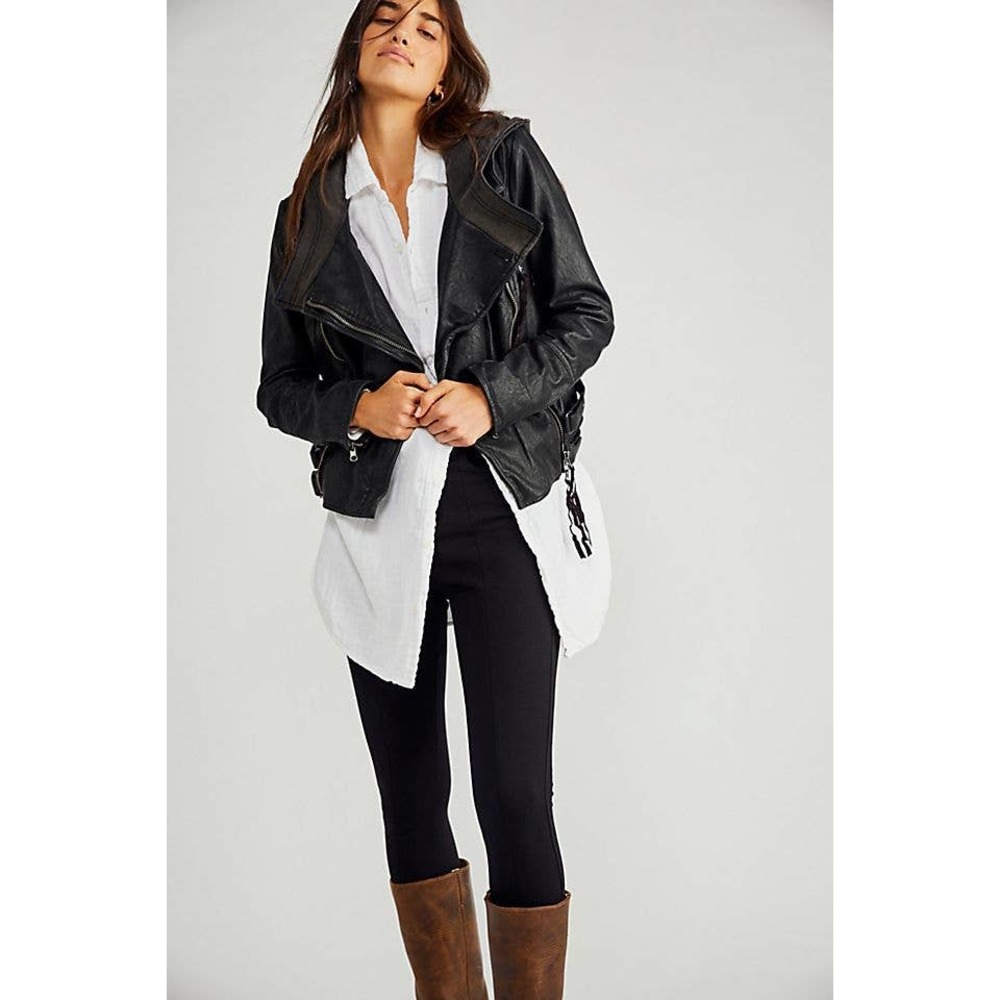 Free People Cleo Hooded Vegan Suede Moto Jacket Size S New